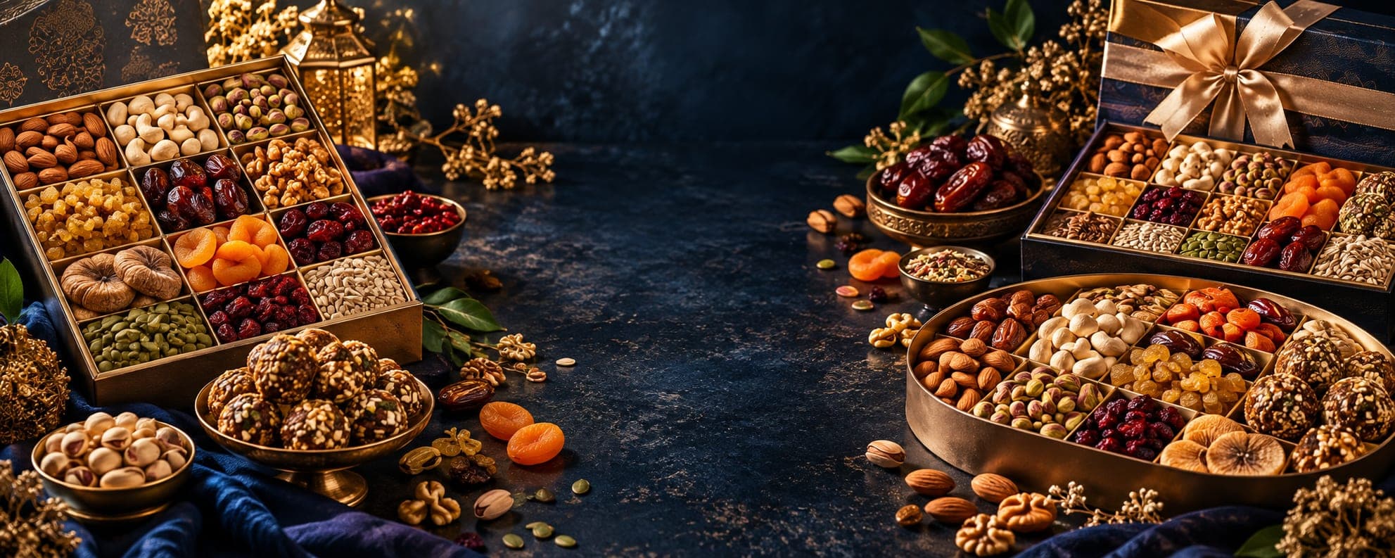 Curated dry fruit and snack combinations arranged for gifting